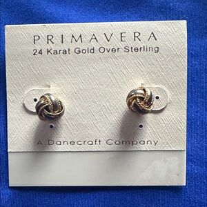 Primavera 24k Gold Over Silver Two Tone Love Knot Earrings